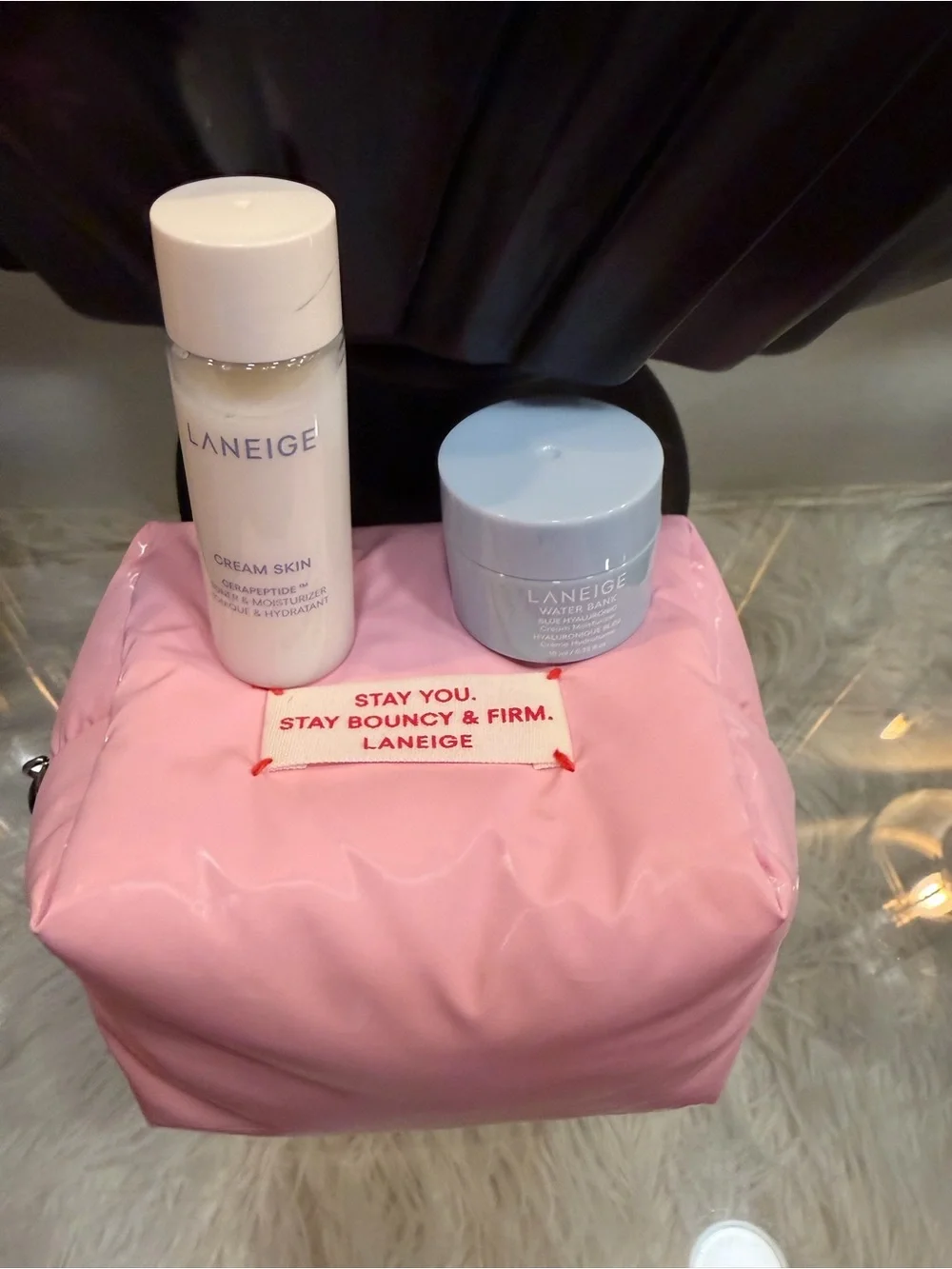 Laneige new Pink Puffy Cosmetic Pouch - Soft Pink Travel Makeup Bag